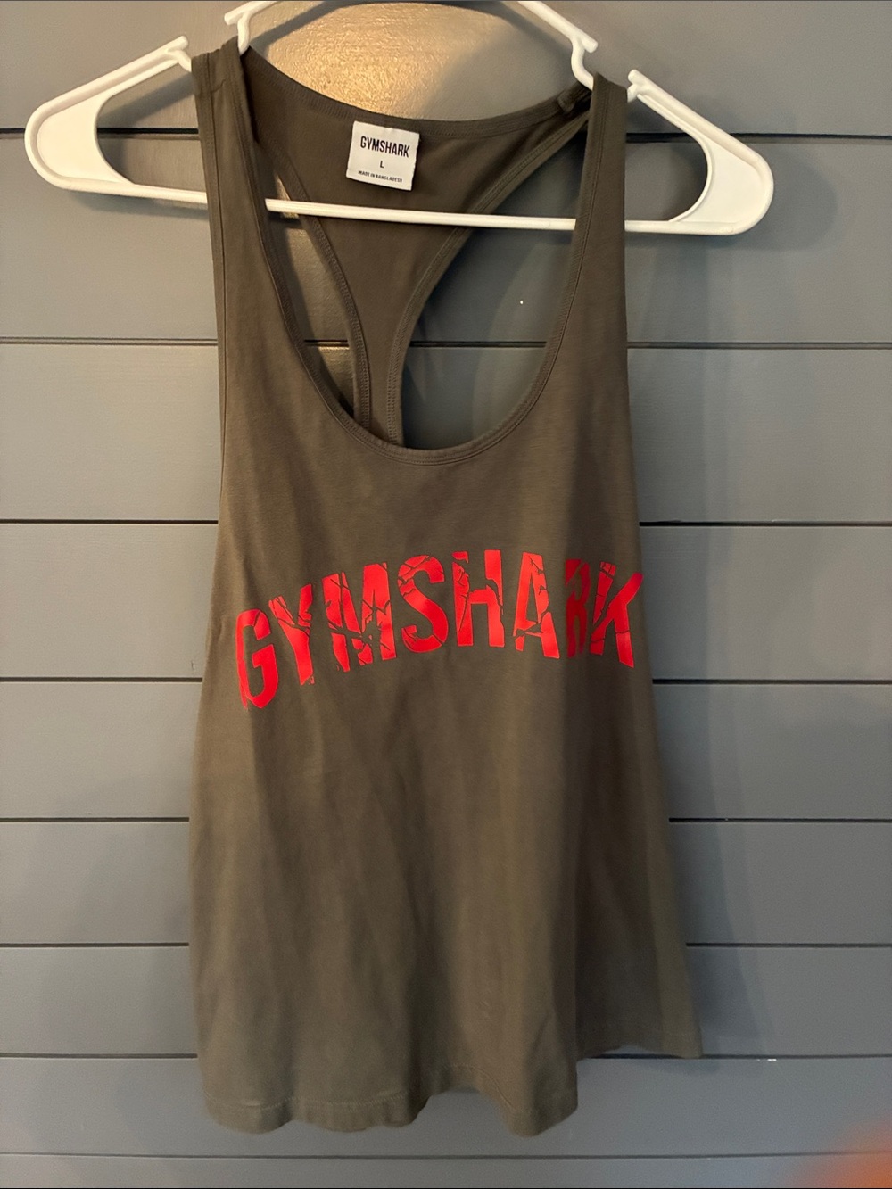 Gymshark Grey Tank with Red Logo - Men's Large